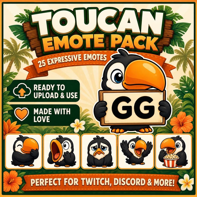 Toucan-emotepaket för Twitch och Discord | 25 söta fågelreaktioner bild 1