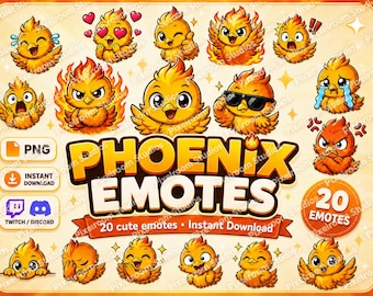 Phoenix Emote Pack for Twitch and Discord | 20 Fire Bird Reactions