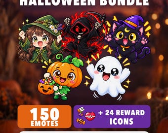 Halloween Twitch Emotes Bundle for Discord | 150 Pack, Horror Game Rewards, Sub Badges + Channel Points