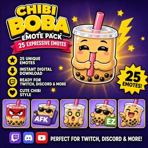 TwitchとDiscordストリーマー向けのかわいいボバティー絵文字パック25選 | ちびかわいいバブルティー絵文字