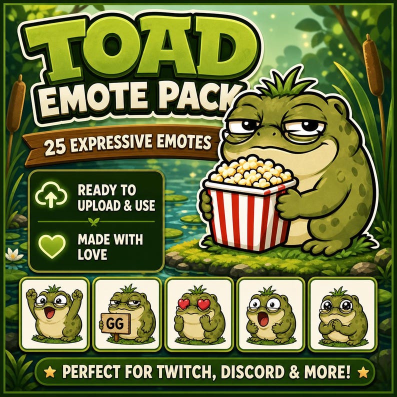 Toad Emote Pack för Twitch och Discord | 25 söta streamerreaktioner bild 1