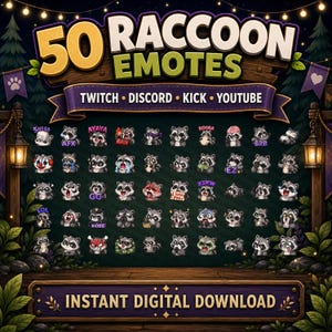 Raccoon Emote Pack for Twitch and Discord | 50 Cute Trash Panda Reactions image 2