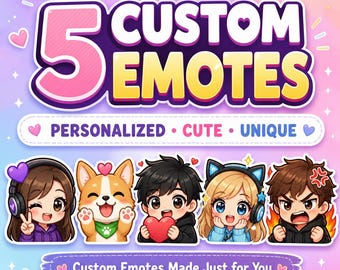 Custom Twitch Emote Pack | 5 Personalized Discord Emotes in 1-3 Days