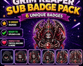 Grim Reaper Twitch-abonneebadges | 6 Dark Gamer-abonneepictogrammen