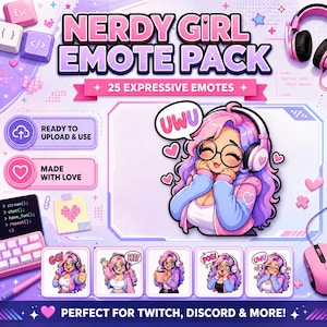 Nördiga tjej-emotepaket för Twitch och Discord | 25 söta spelreaktioner bild 1