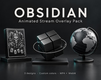 Obsidian Animated Stream Overlay Pack for OBS | 3 Designs, Webcam Frames, Alerts & Twitch Panels | Customizable Colors