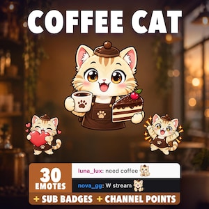 Kaffeekatze Twitch Emotes für Discord | 30er-Pack mit Sub Badges + Channel Points