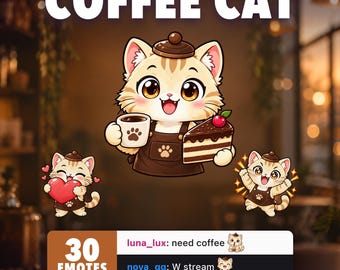 Discord用コーヒーキャットTwitchエモート｜サブバッジとチャンネルポイント付き30個パック
