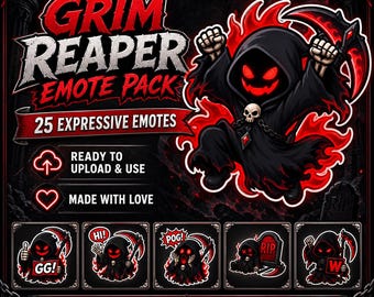 Grim Reaper-emotepakket voor Twitch en Discord | 25 griezelige chibi-reacties