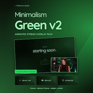 Minimalism Green v2 Stream Overlay for Twitch OBS | Scenes Alerts Panels Stinger