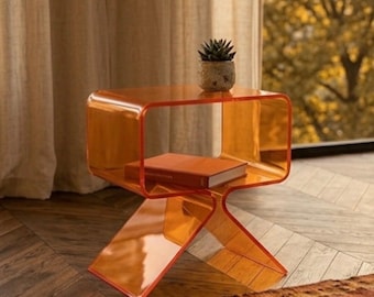 Orange Side Table | End Table 45cm 17" | Retro Geometric Nightstand | Modern Accent Table | Vintage Pop Decor | Living Room Furniture