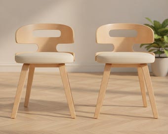 Mid Century Dining Chairs Set of 2, Cream Padded Seat, Scandinavian Style, Modern Kitchen, Housewarming Gift