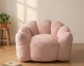 Sillón auxiliar artesanal de concha rosa | Asiento moderno con borde festoneado | Sillón de diseño acolchado | Asiento elegante y mullido para la sala de estar