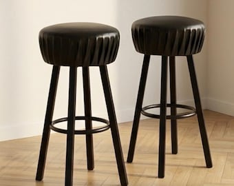 Set di 2 sgabelli da bar neri | Altezza seduta 80 cm (31,5") | Sgabello rotondo imbottito da bancone | Seduta minimalista senza schienale | Arredamento per isola cucina e casa