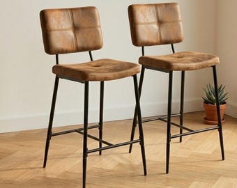 Industrial Bar Stool 30" Seat Height | Modern Kitchen Island Chair | Ergonomic Padded Counter Stool | Robust Vintage Style Bar Seating Set