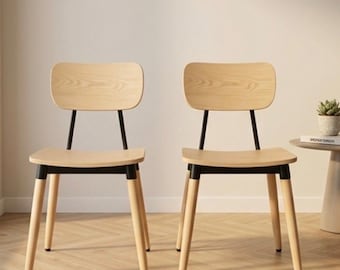 Set of 2 Dining Chairs 29.9" | Modern Natural Finish Seating Lot | Ergonomic Schoolhouse Accent Chairs | High Quality Home Seating | 2 Chair