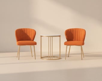 Dining Chairs Set of 2, Orange Accent Chair Pair, Mid Century Modern Living Room, Gold Leg Side Chair, Housewarming Gift