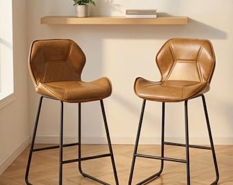 Taburetes de bar marrones (juego de 2) | Altura de mostrador de 65 cm | Sillas modernas para isla de cocina | Diseño ergonómico | Base fija estable