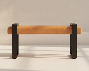 Industrial Bench Seat, Entryway Bench, Dining Bench, Black and Tan, Living Room Seating, Housewarming Gift