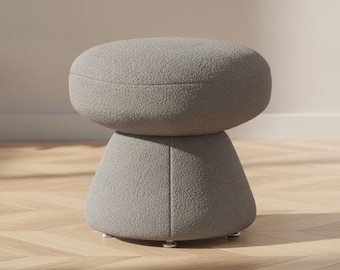 Gray Mushroom Ottoman Stool Modern Round Pouf Seat Living Room Bedroom Accent Furniture Gray Cute Decor