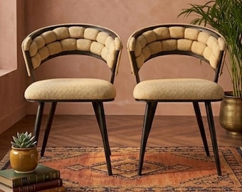 Silla de comedor artesanal de 48 cm de altura | Silla auxiliar de diseño de 79 cm de altura | Silla lateral cómoda con respaldo curvo | Asientos modernos para el hogar | 330