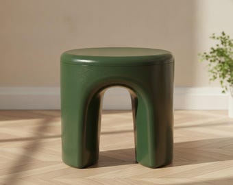 Dark Green Round Stool Modern Retro Style Accent Seat Living Room Bedroom Entryway Bold Color Statement Piece Home Decor