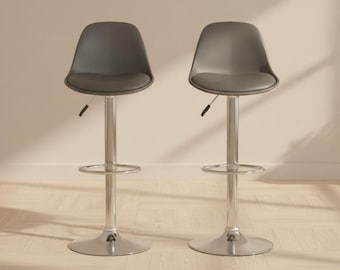 Gray Bar Stools Set of 2, Adjustable Height Counter Stools, Modern Kitchen Island Seating, Swivel Seat, Home Bar Chairs, Housewarming Gift