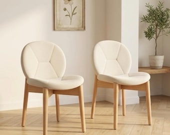 Juego de 2 sillas de comedor color crema de 84 cm | Elegantes sillas con respaldo redondo | Sillas modernas con costuras geométricas | Decoración del hogar de alta calidad