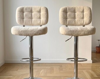 Swivel Bar Stool Adjustable Height | Modern Tufted Counter Chair | Ergonomic Pedestal Seating | Elegant Kitchen Island Stool with Backrest