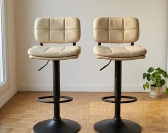 Swivel Bar Stool Adjustable Height | Quilted Back Kitchen Island Chair | Modern Pedestal Counter Stool | Ergonomic High Back Bar Seating