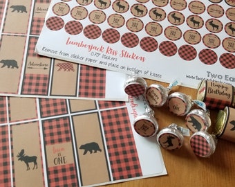 Lumberjack Favor Stickers- Birthday, Shower, Party (Kisses, Nuggets, Christmas, Winter, Plaid, Lumberjack, Buffalo Plaid, One-derland)