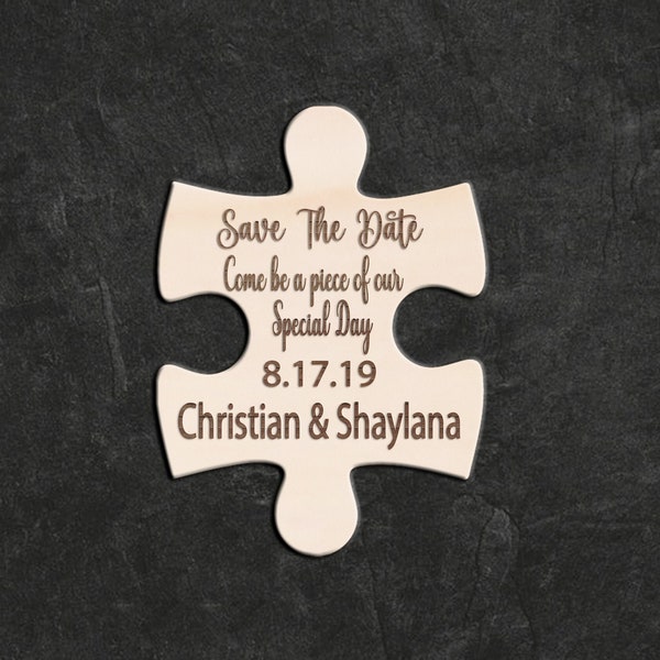 Puzzle piece save the date magnet. Rustic wooden wedding announcement. Puzzle piece wedding invitation. Wood engagement announcement magnet.