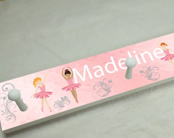 Personalized Coat Rack for Kids, Ballerina, Ballet Peg Rack, Towel Rack, Nursery Decor, Bedroom Decor, Dance Coat Hook, Towel Hook