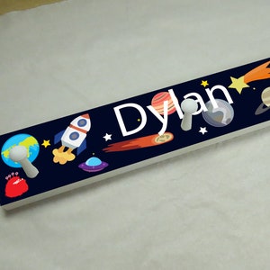 Personalized Coat Rack for Kids, Out of this World, Peg Rack, Towel Rack, Nursery Decor, Bedroom Decor, Coat Hook, Towel Hook, Outer Space