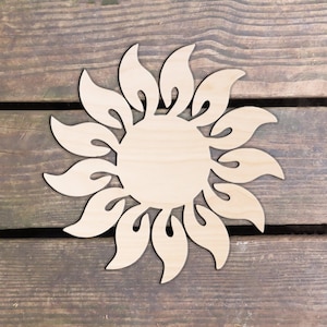 unfinished wood flower shape, up to 11 inches wood flower cutout, Summer cutout, wood sun shape, wooden whimsical sun shape, DIY Sign