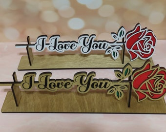 Je t'aime rose, Forever Rose, Rose en bois, Rose en bois, Cadeau Rose Saint-Valentin, Cadeau de fête des mères, Cadeau d'anniversaire pour elle, Cadeau de mariage pour lui