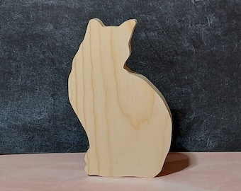 unfinished wood cat cutout, freestanding wooden cat shape, unfinished Halloween cutout, wooden cutout, DIY cat tier tray, Halloween shape