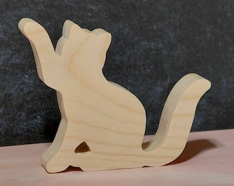 unfinished wood cat cutout, freestanding wooden cat shape, unfinished Halloween cutout, wooden shape, DIY cat tier tray, Halloween shape