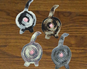 Set of 4 Cat Butt Coasters. Crochet Kitty Butt Coasters.  Drink Coaster white elephant gift. Gift for cat lover. Gag gift Christmas present