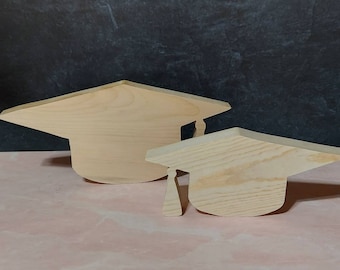 unfinished wood graduation cap, wooden graduation cap, wooden graduation tier tray cutouts, DIY graduation tier tray, graduation decor