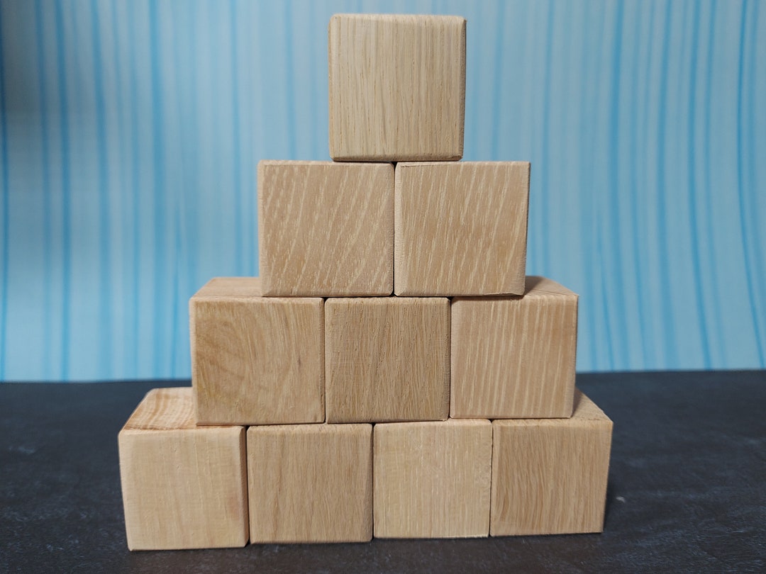 10 Oak Wood Blocks. 2 Unfinished Wood Baby Block. Wooden Alphabet Block