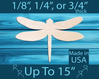 Unfinished wood dragonfly cutout shape. Laser cut wooden summer craft. Paint n Sip party activity. DIY tier tray door signs. Kids wood craft