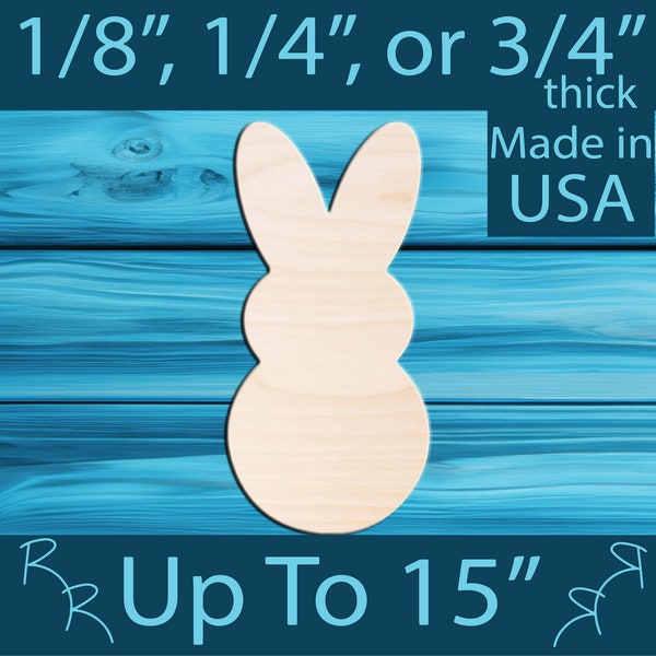 Unfinished wood bunny cutout shape. Laser cut wooden Easter craft. Paint n Sip party activity. DIY tier tray door signs. Kids wood craft