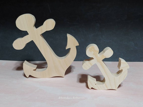 unfinished wood anchor cutout, wooden anchor shape, wooden nautical tier tray cutouts, DIY boating tier tray, Unfinished anchor decor