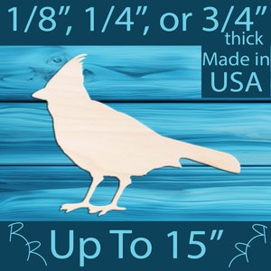 Unfinished wood cardinal cutout shape. Laser cut wooden bird craft. Paint n Sip party activity. DIY tier tray door sign. Kids wood craft