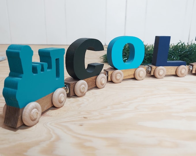 Letter train name puzzle for kids. Personalized train for boys. Child's personalized train birthday gift. Girls wooden train Christmas gift