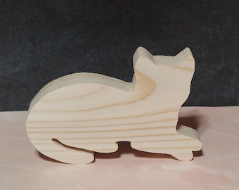 Unfinished wood cat cutout. Chunky standing wooden cat shape. DIY wooden cat tier tray decor. Paint n Sip Party. Kids wooden paint activity