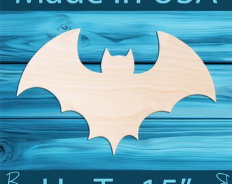 Unfinished wood bat cutout shape. Laser cut wooden Halloween craft. Paint n Sip party activity. DIY tier tray door signs. Kids wood craft