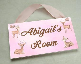 Kids Door Sign, Childs Door Sign, Kids Name Sign, Girls Name Sign, Kids Door Hanger, Childs Door Hanger, Girls Door Sign, Deer Wall Art