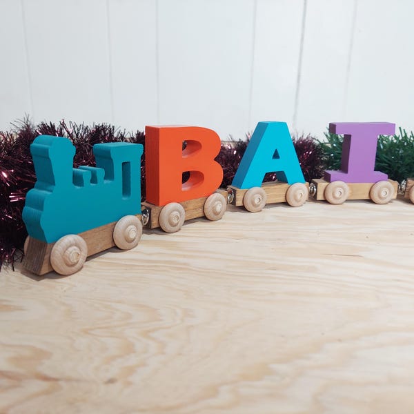 Magnetic Letter train. Name puzzle for kids. Personalized train for boys. Child's train birthday gift. Girls wooden train Christmas gift